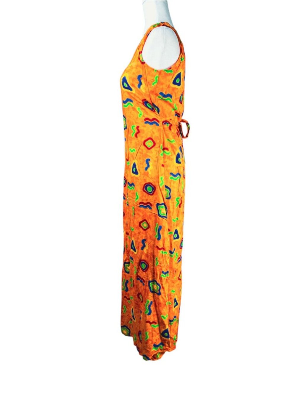 VTG 90s Groovy Rayon Maxi Dress Psychedelic Boho Sun Dress Sz S - Picture 4 of 12